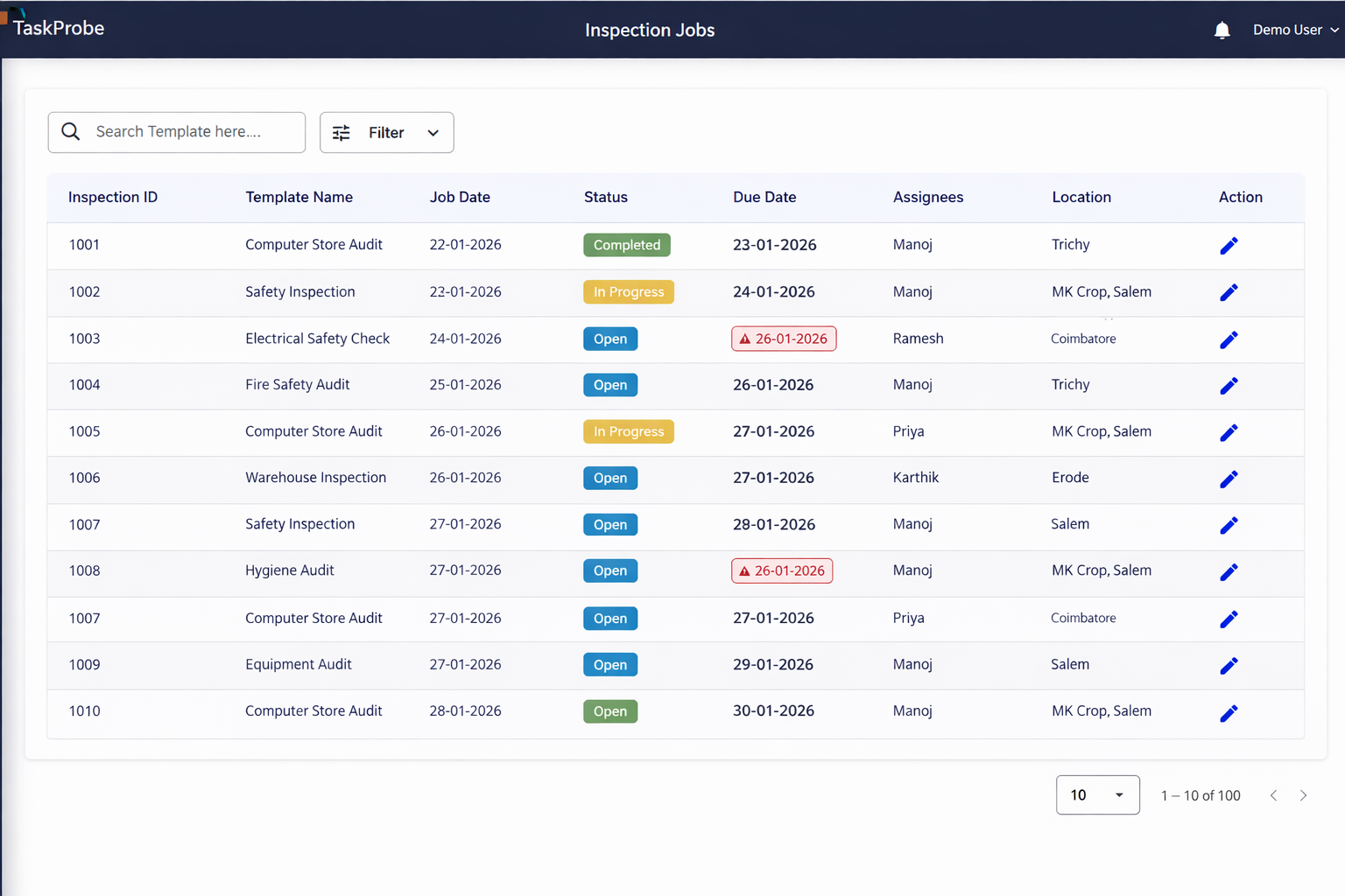 Inspection jobs list