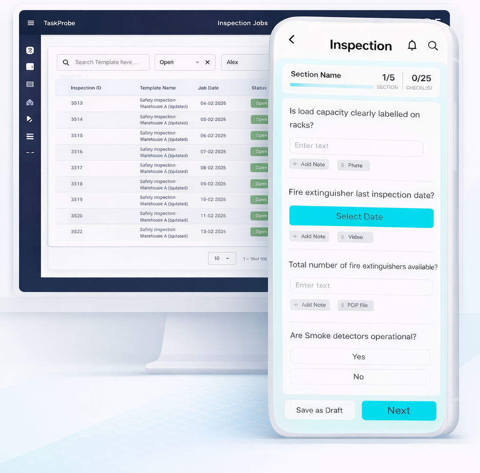 PrimeInspect live inspection dashboard
